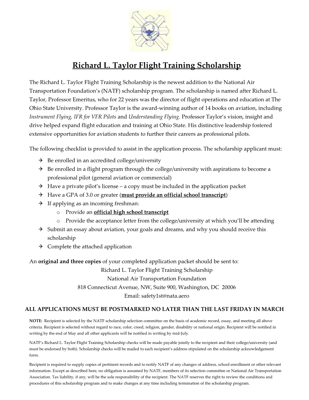 Richard L. Taylor Flight Training Scholarship