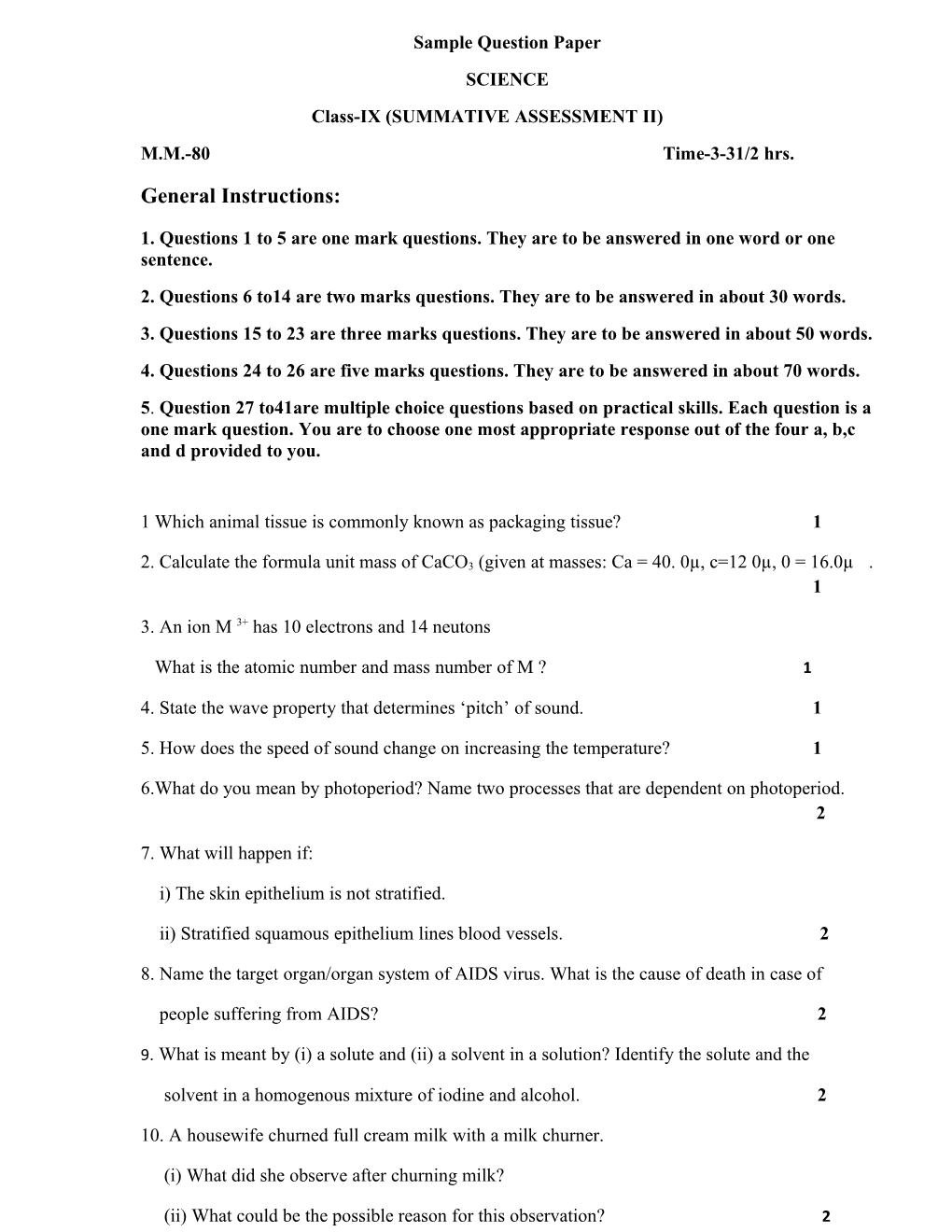 Sample Question Paper