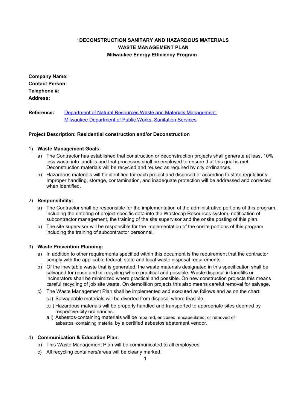 Construction Waste Management Plan Form