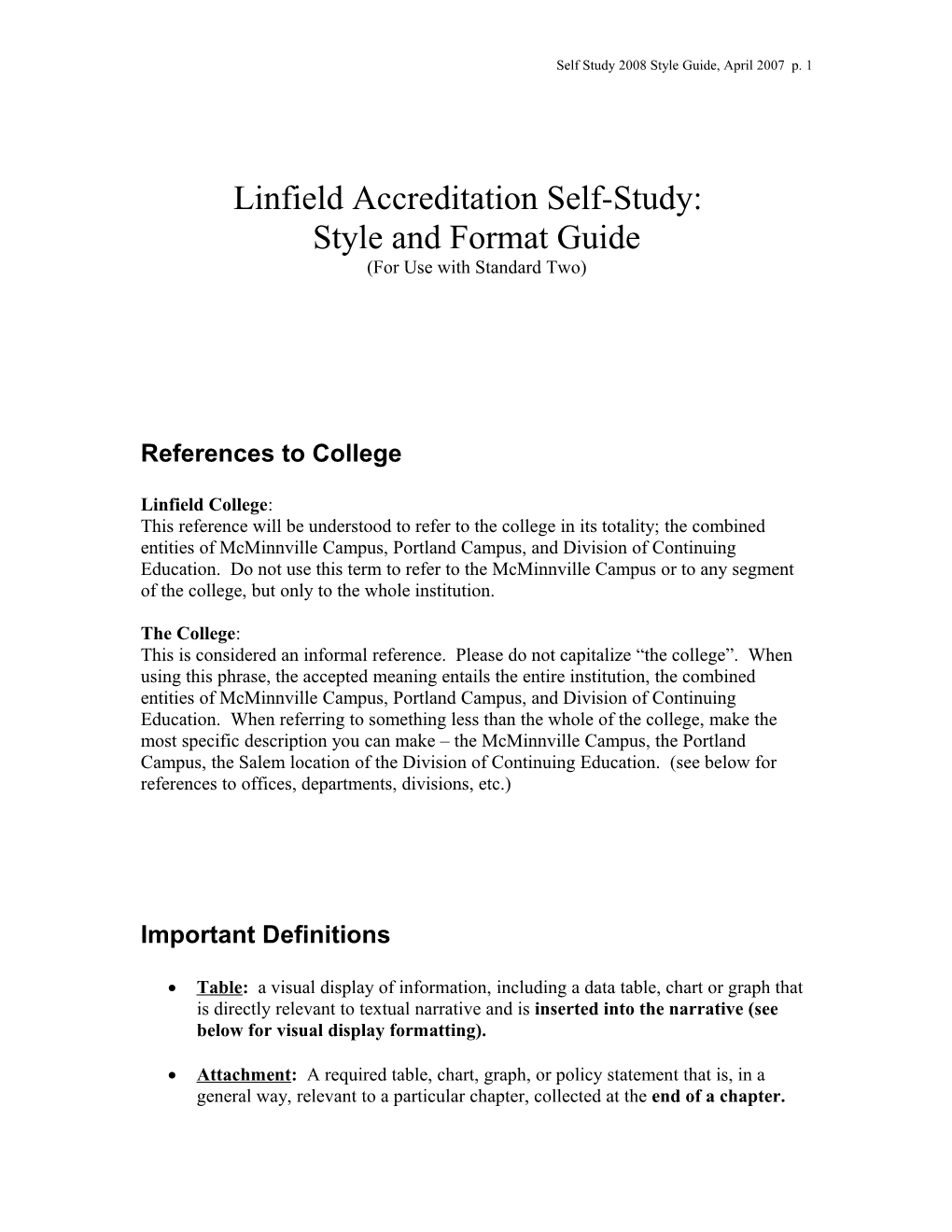 Linfield Accreditation Self-Study