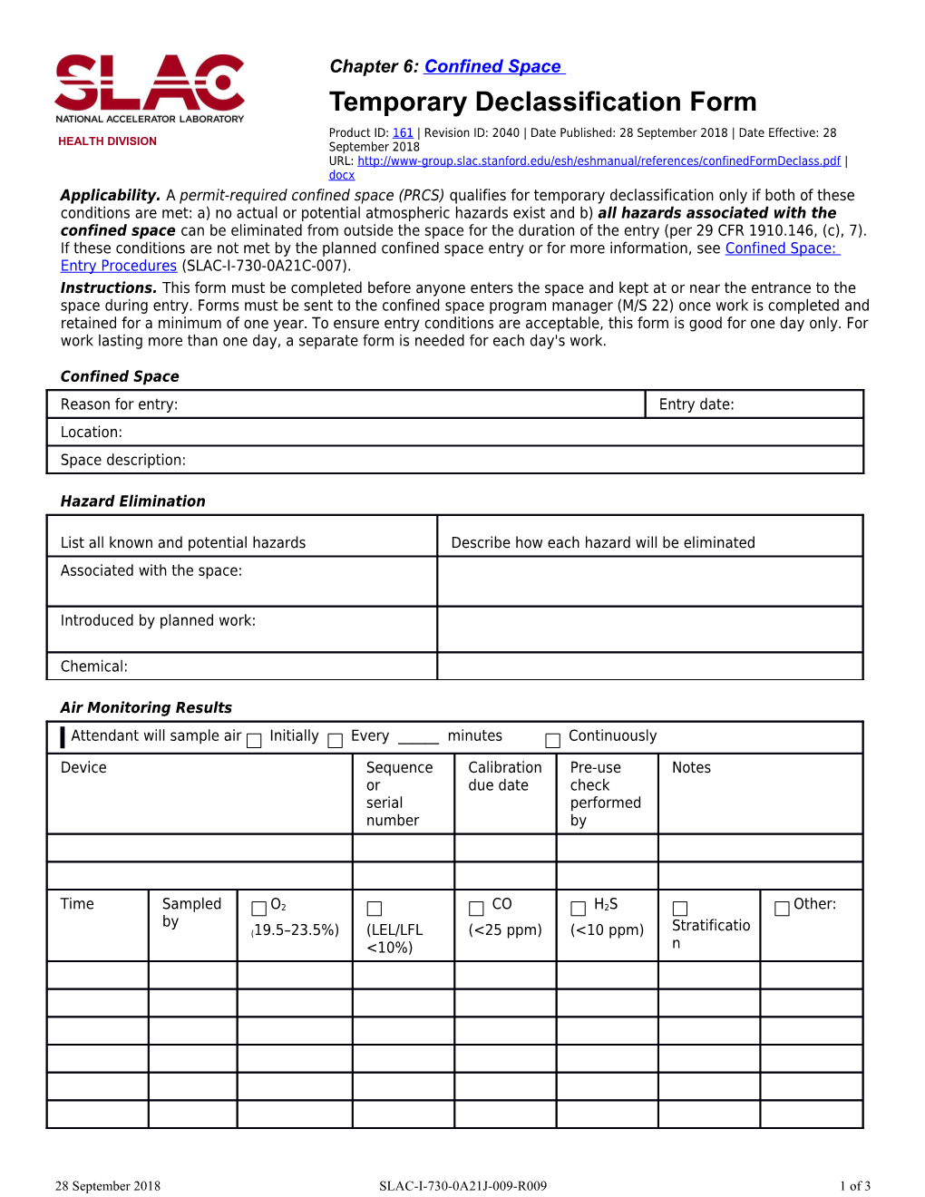 Temporary Declassification Form