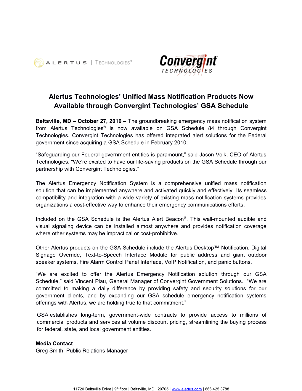 Alertus Technologies Unified Mass Notification Products Now Available Through Convergint