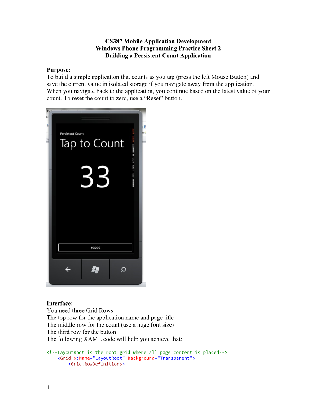 Windows Phone Programming Practice Sheet 2