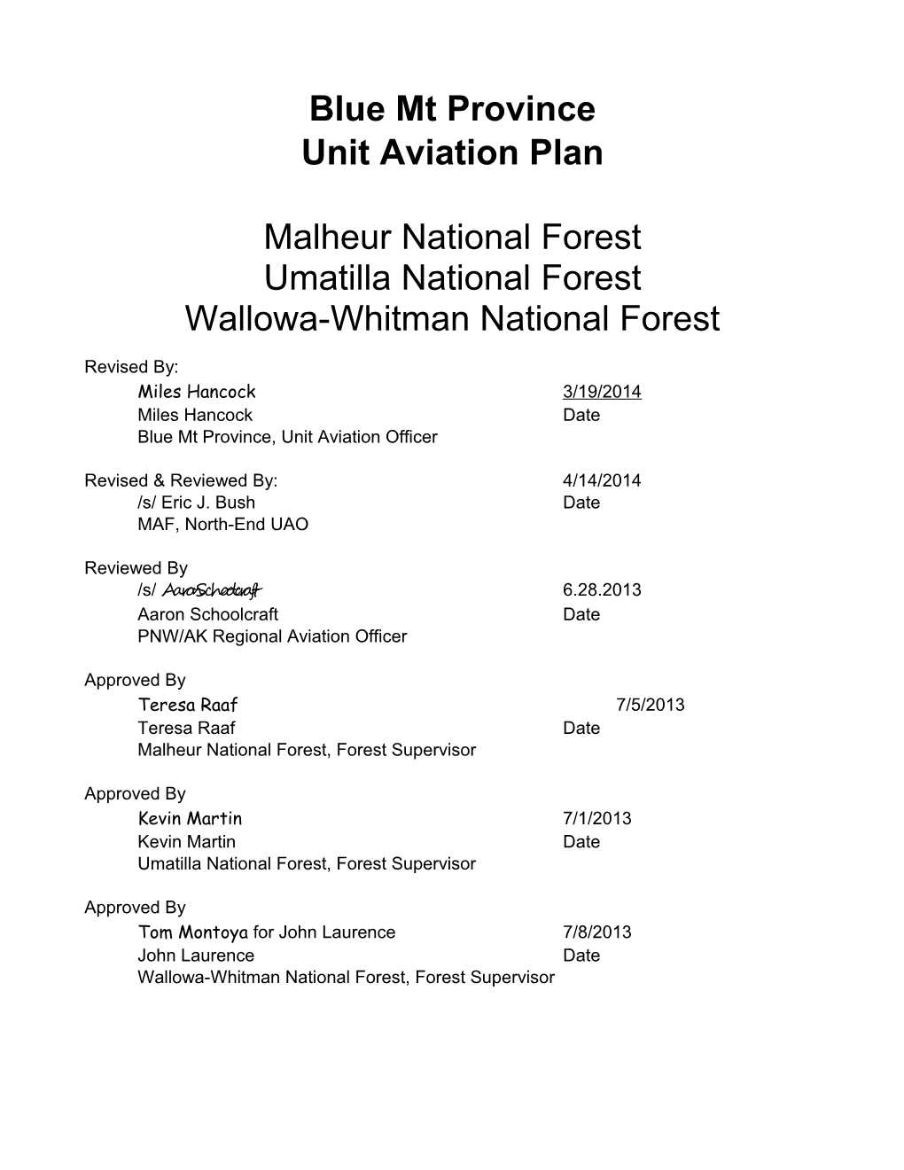 BMP Unit Aviation Plan / 2014