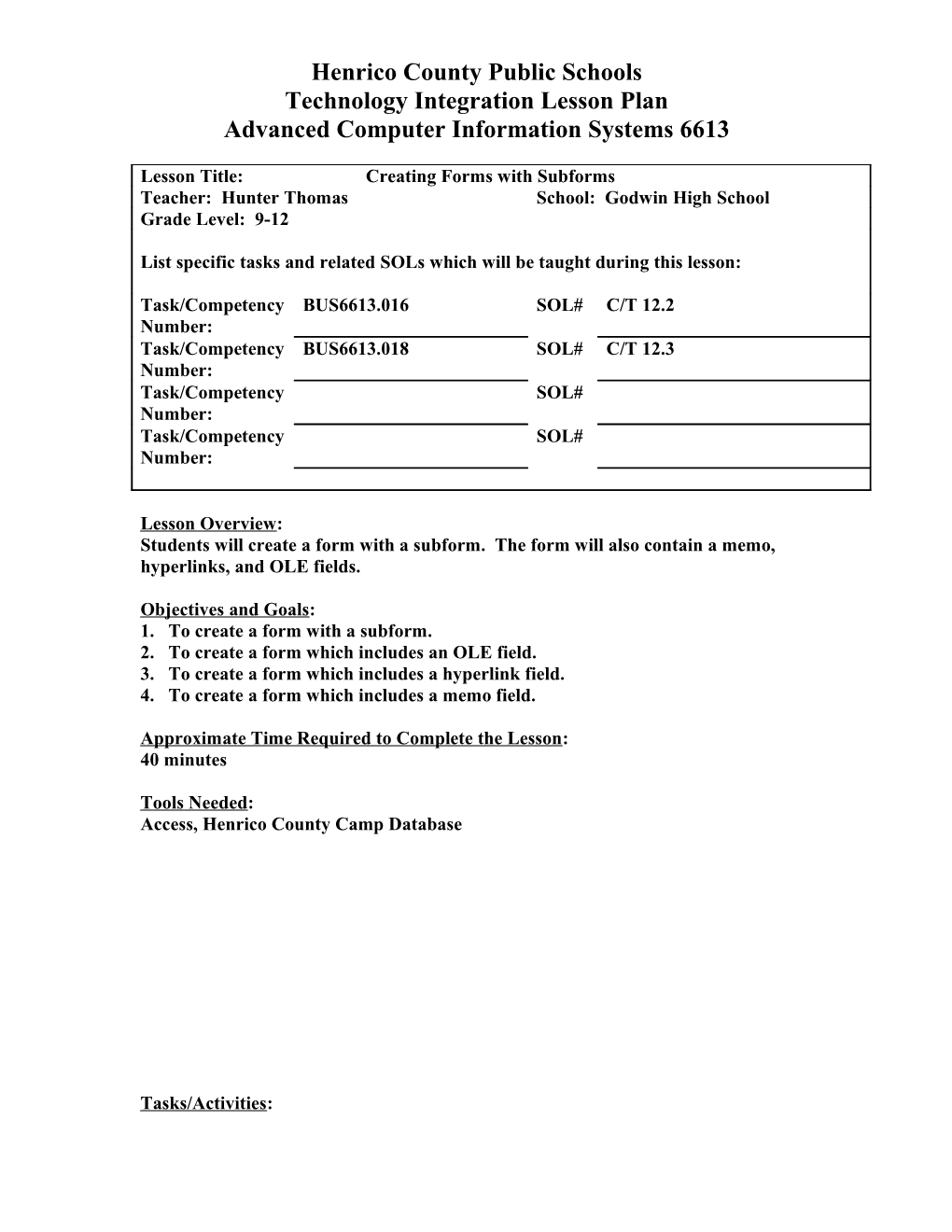 Access - Creating Forms with Subforms