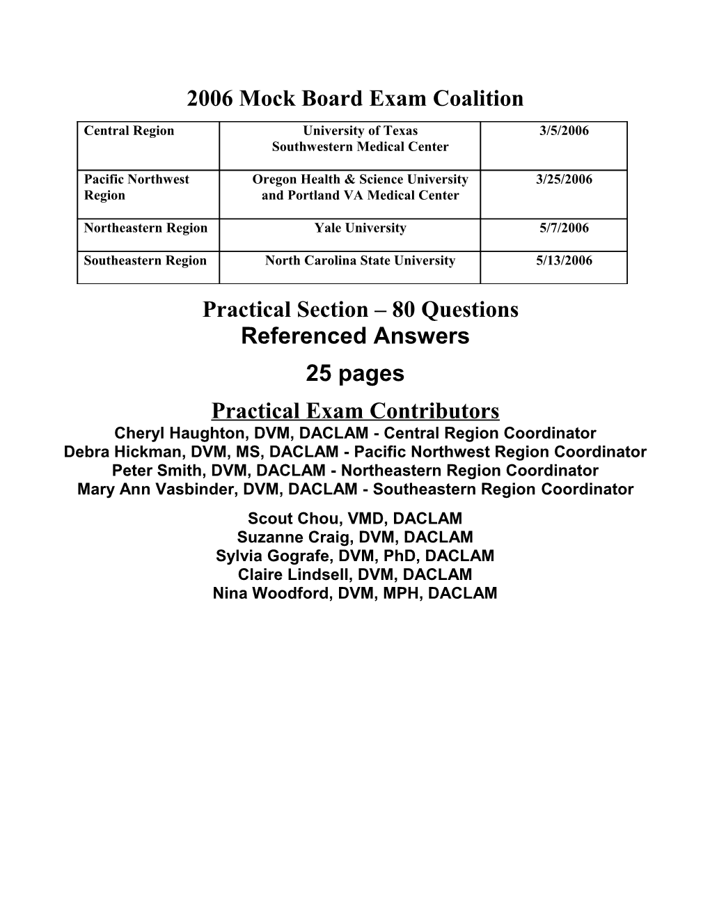 2006 Mock Board Exam Coalition