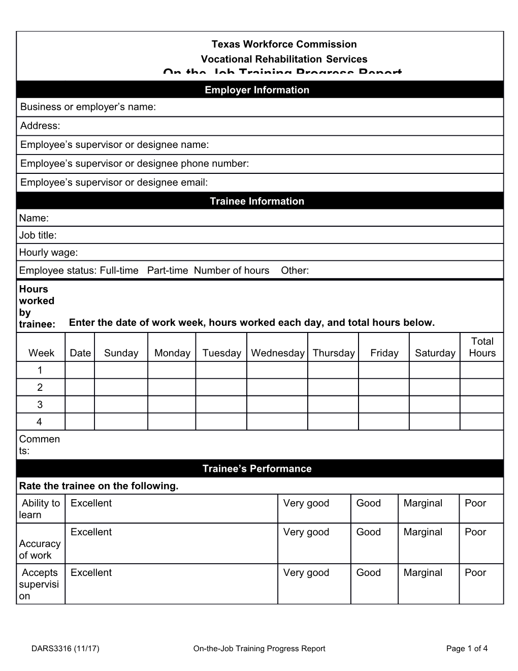 DARS3316 On-The-Job Training Progress Report