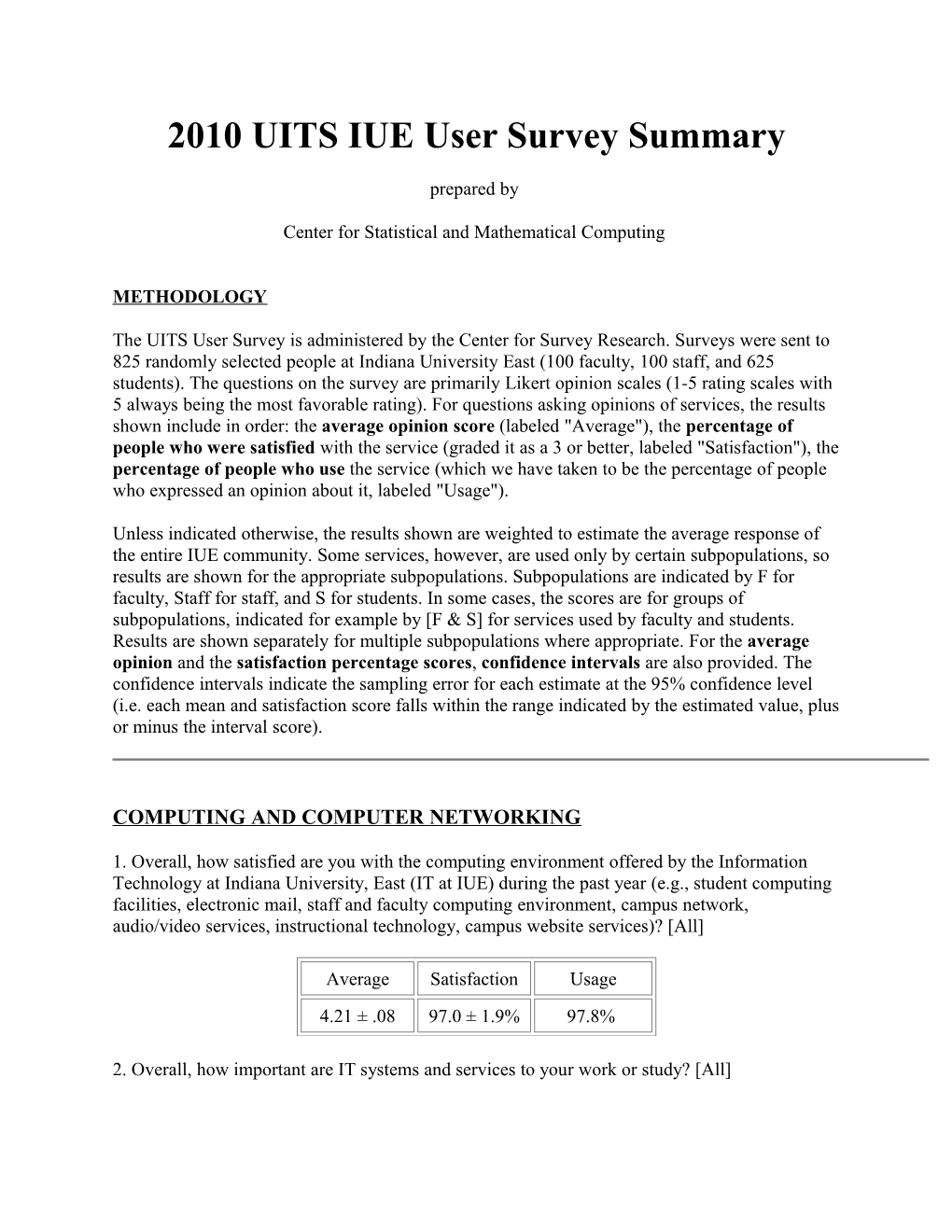 2010 UITS IUE User Survey Summary