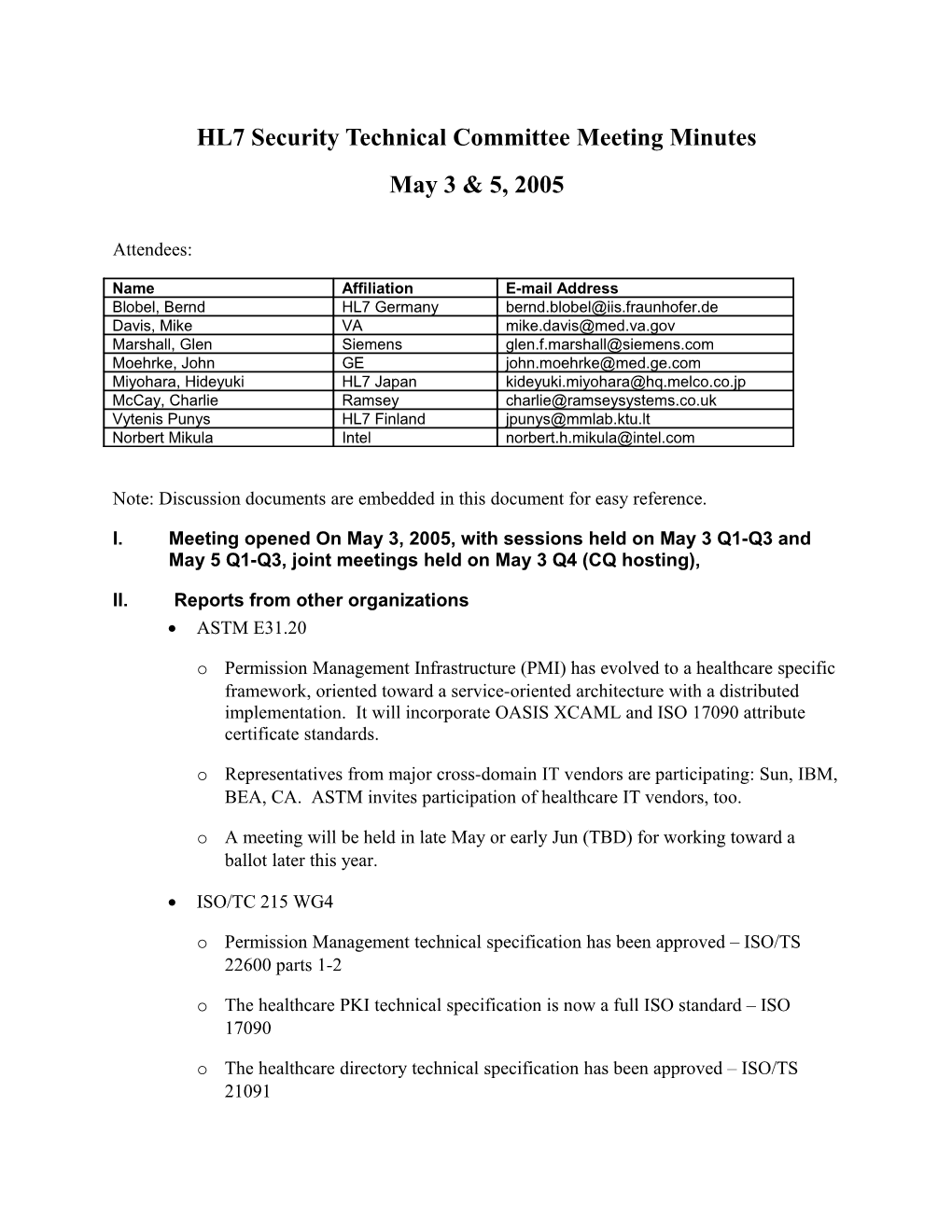 HL7 Security Technical Committee Meeting Minutes