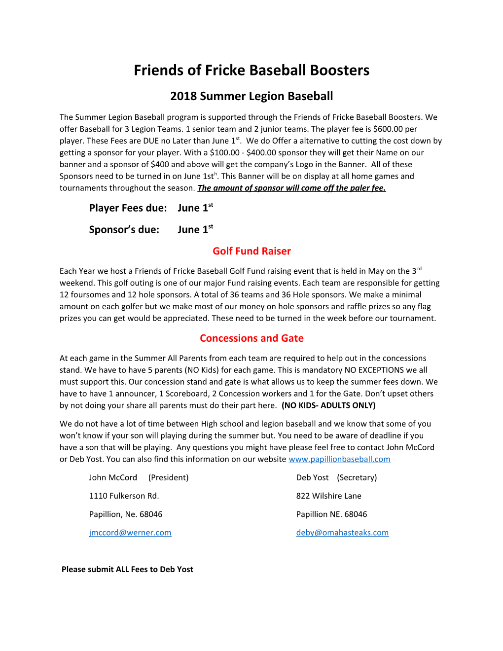 Friends of Fricke Baseball Boosters