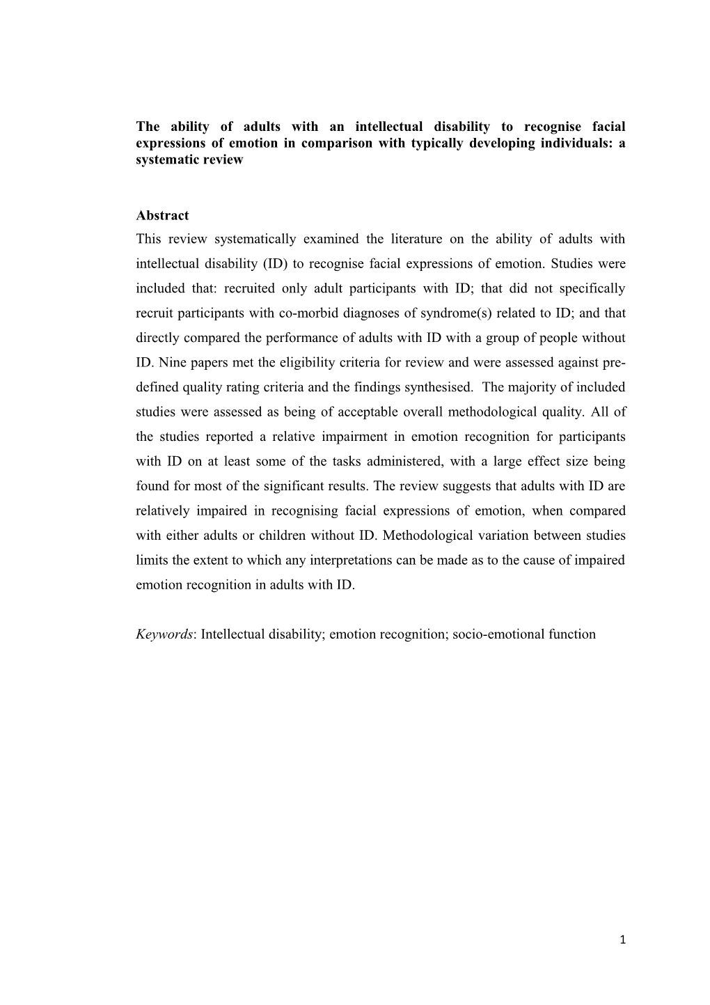 Emotion Recognition and Adults with a Learning Disability: Is There Evidence for the Emotion