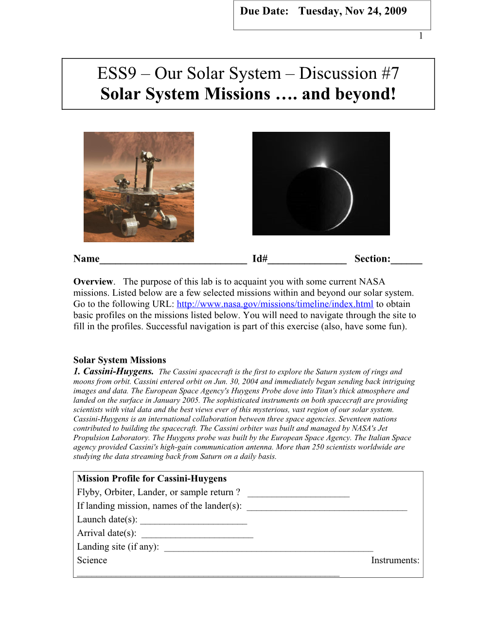 ESS 9 Lab #7: Missions to Space