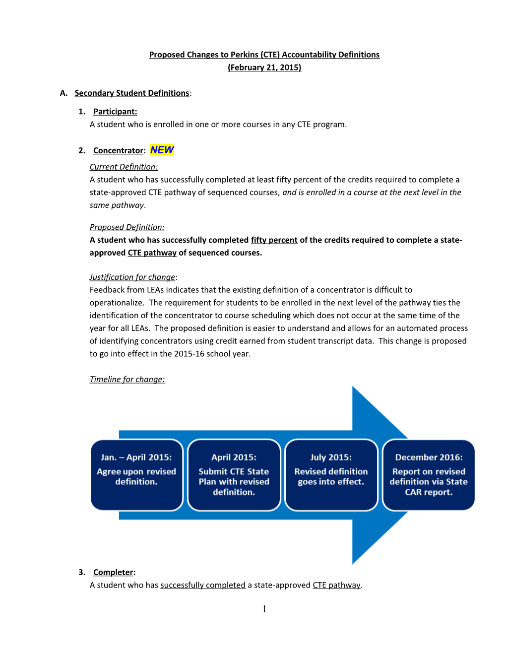 Proposed Changes to Perkins (CTE) Accountability Definitions