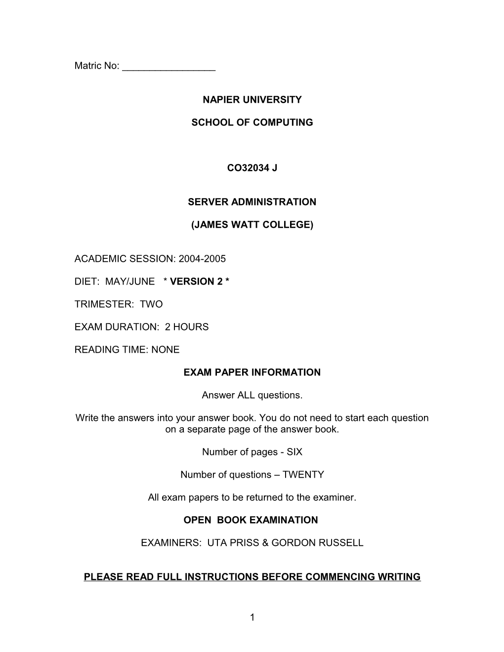 Napier University School of Computing Co32034 J Server Administration