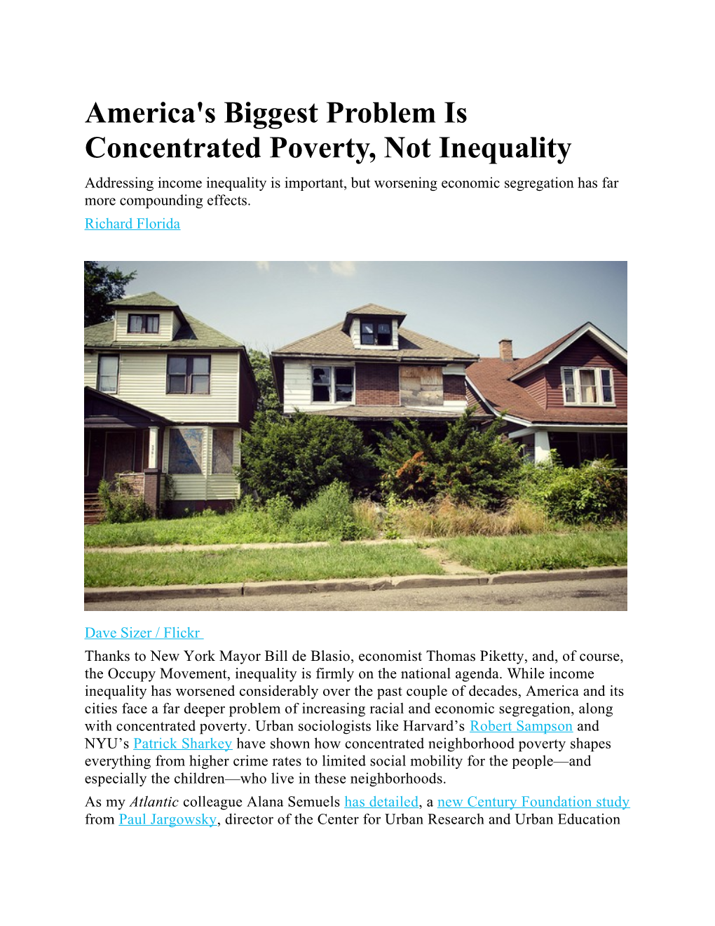 America's Biggest Problem Is Concentrated Poverty, Not Inequality