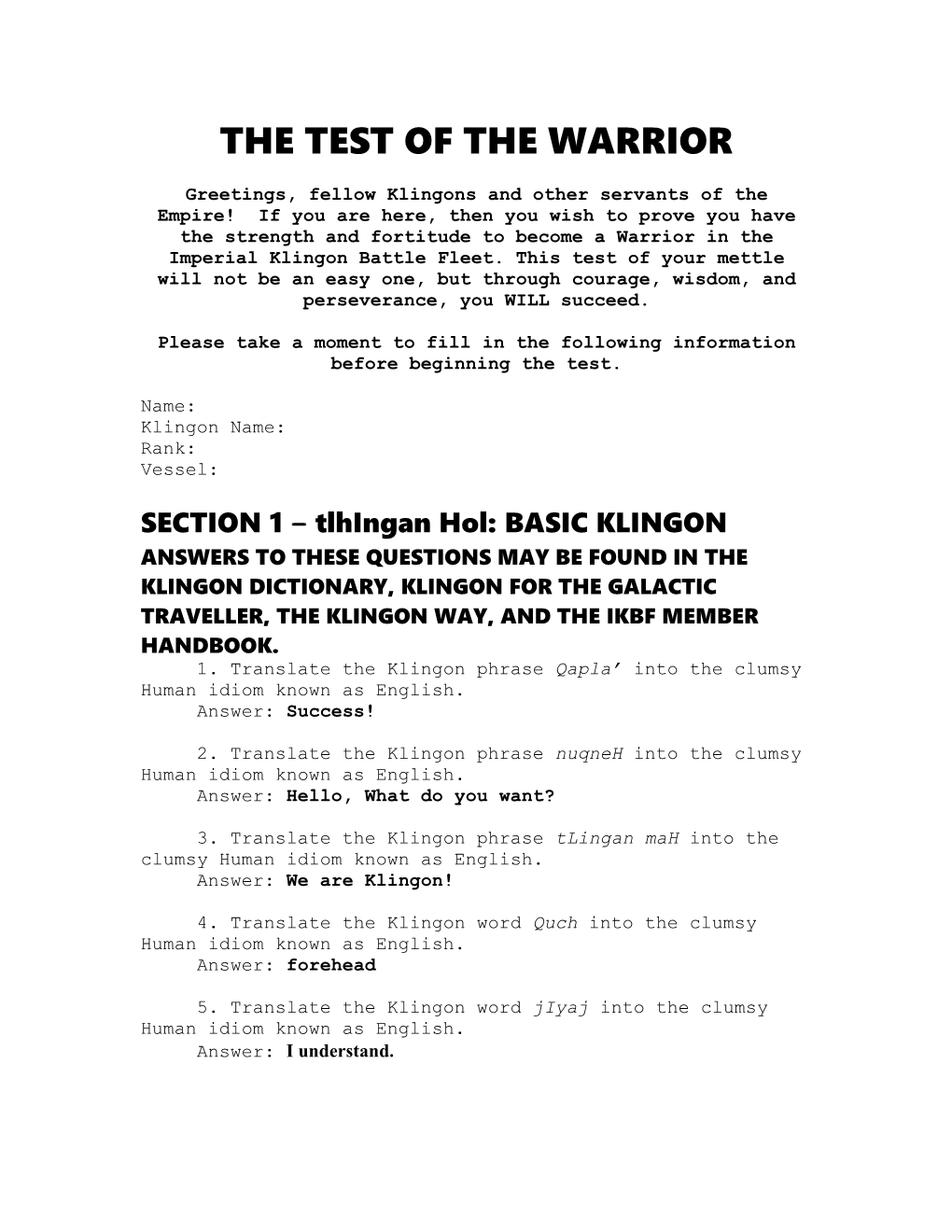 The Test of the Warrior