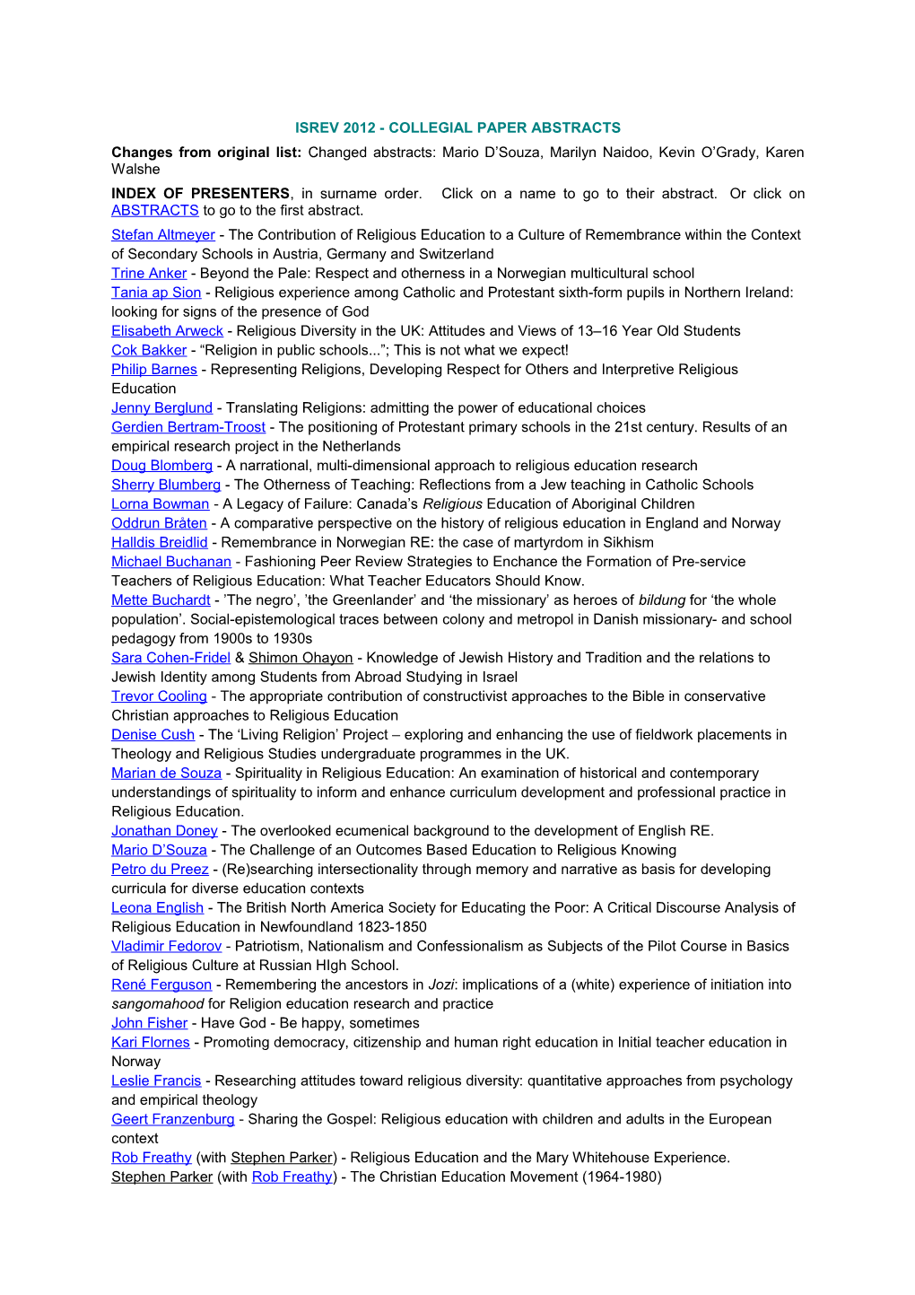 Isrev 2012 - Collegial Paper Abstracts