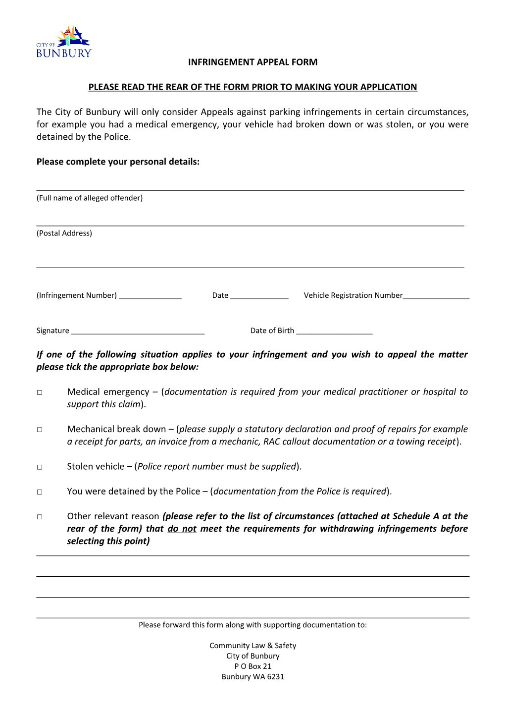 Please Read the Rear of the Form Prior to Making Your Application