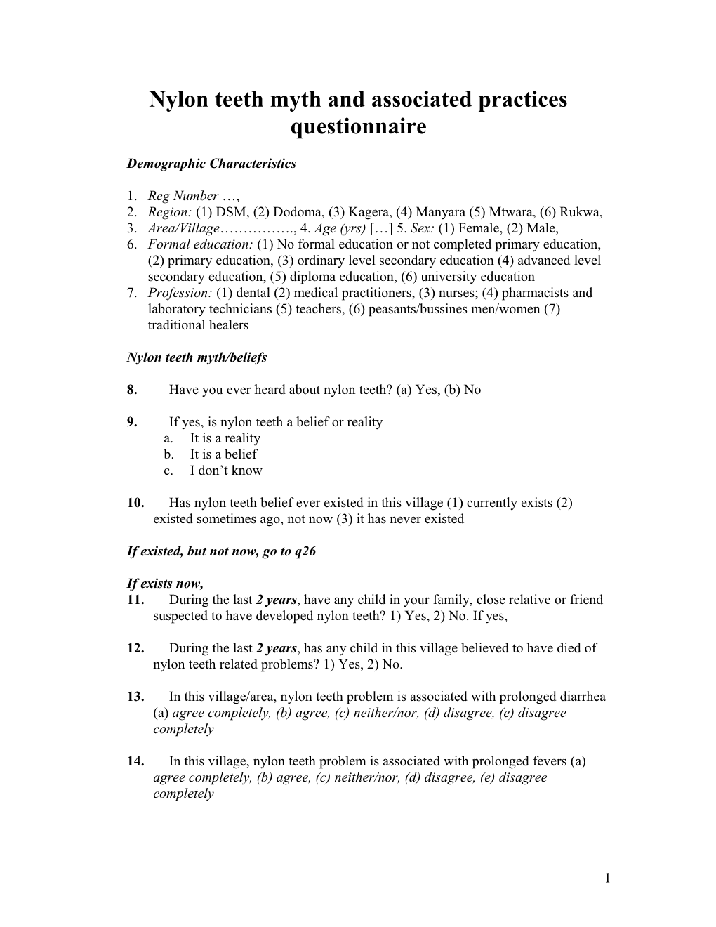 Nylon Teeth Myth Questionnaire