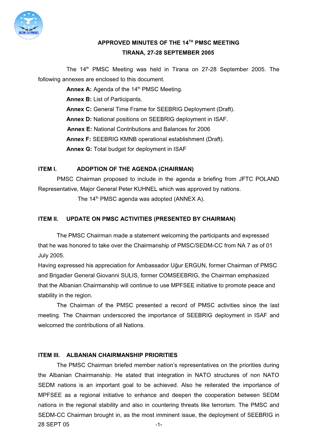 Approved Minutes of 13Th Pmsc Meeting