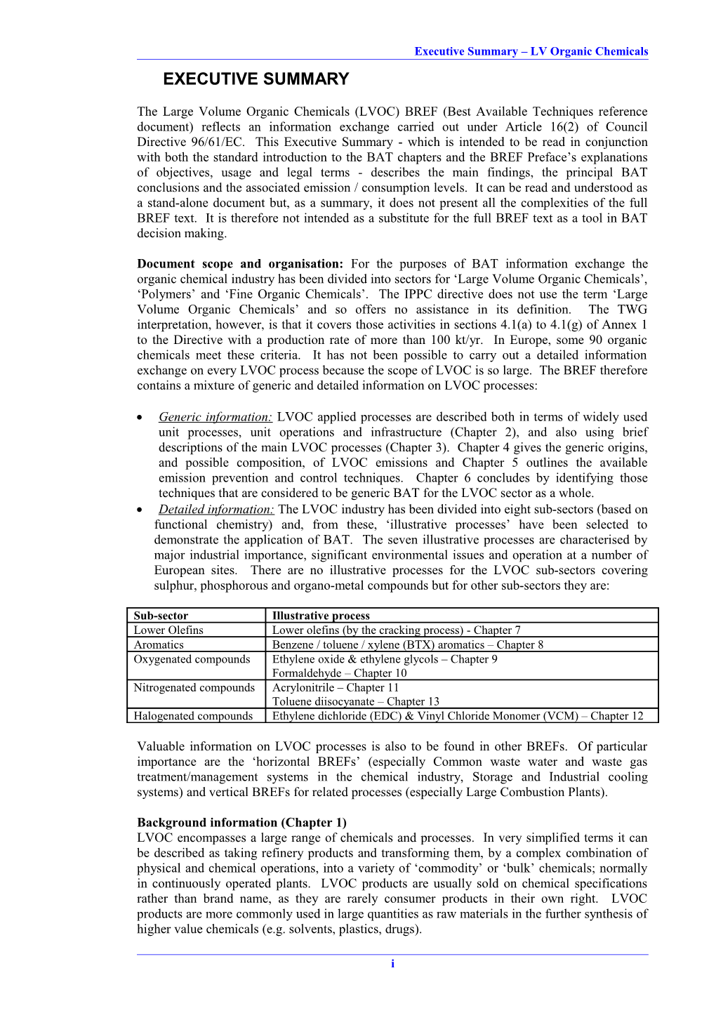 Executive Summary LV Organic Chemicals