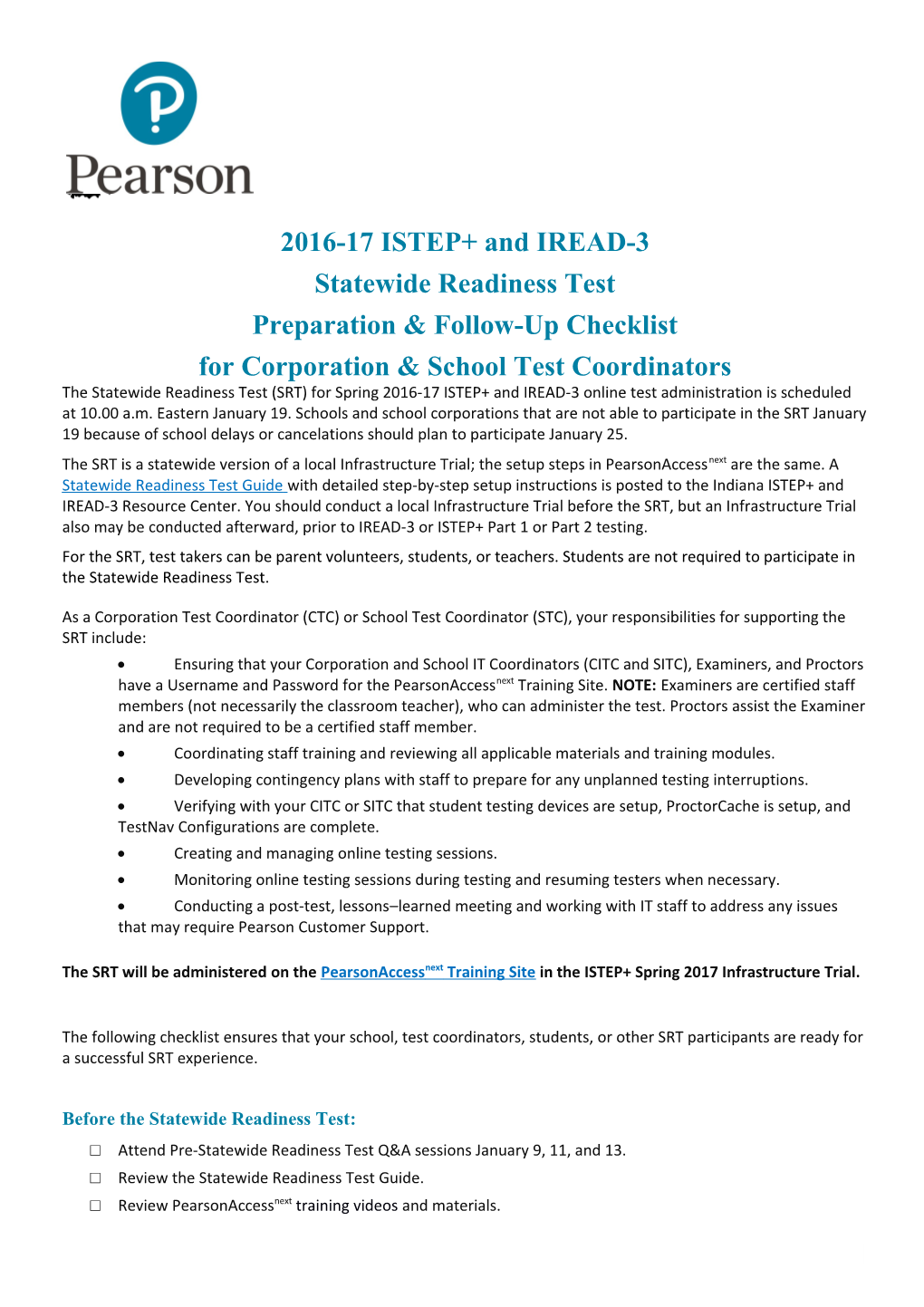 For Corporation & School Test Coordinators