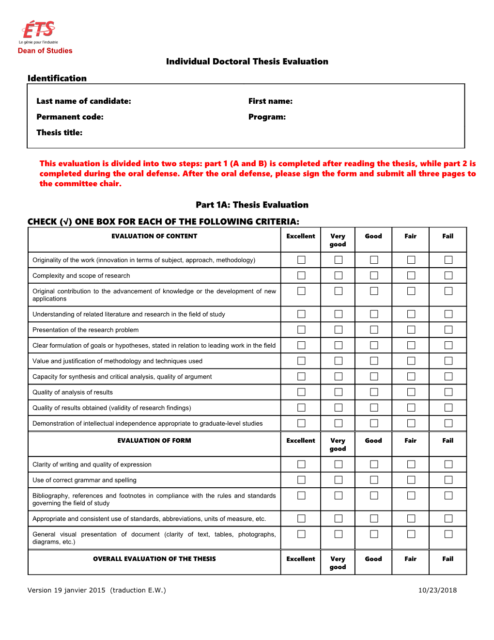 Grille D Évaluation D Un Rapport Ou D Un Mémoire