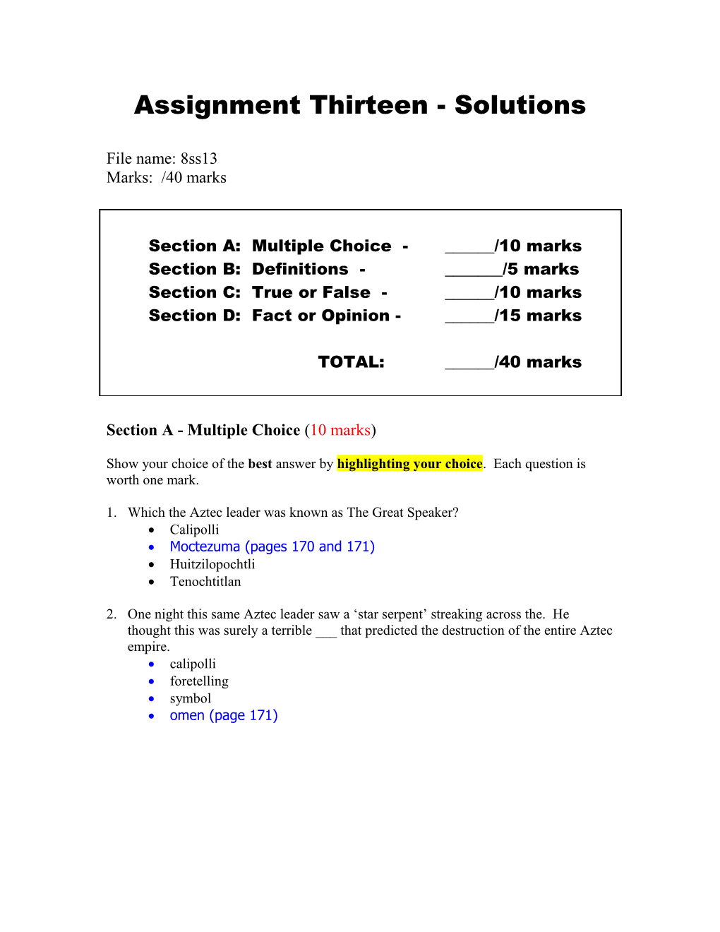 Assignment Thirteen - Solutions