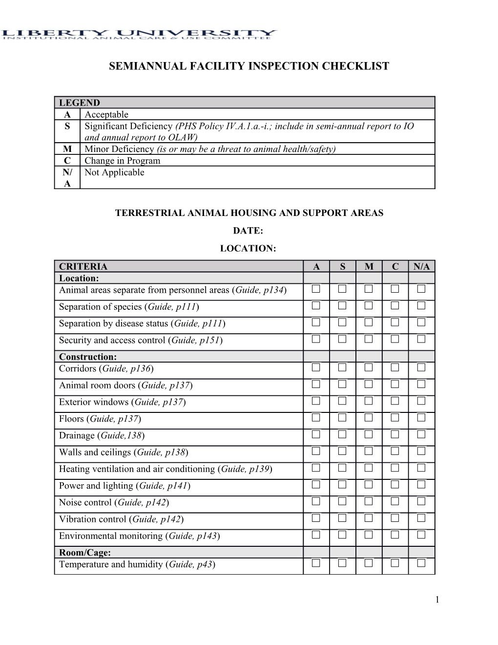 Semiannual Facility Inspection Checklist