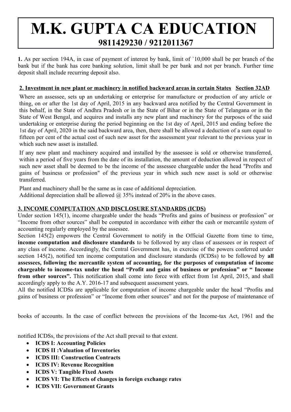 2. Investment in New Plant Or Machinery in Notified Backward Areas in Certain States Section