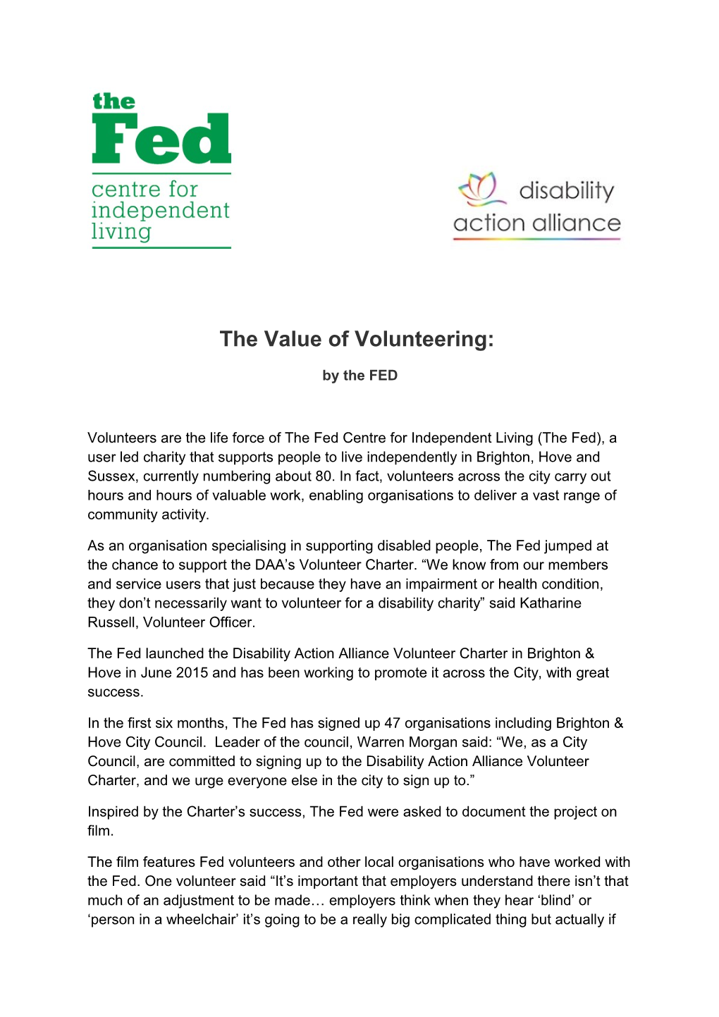 The Value of Volunteering