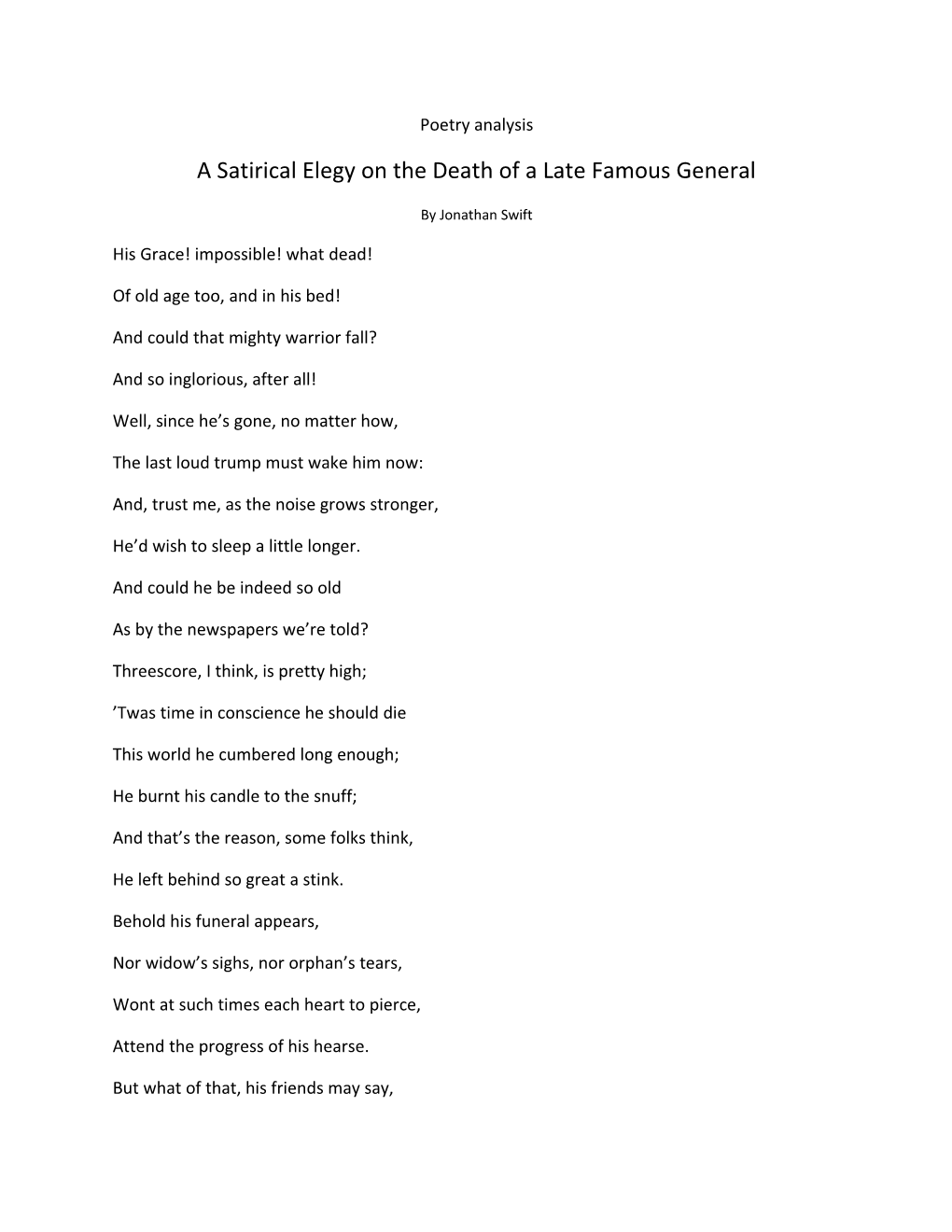 A Satirical Elegy on the Death of a Late Famous General