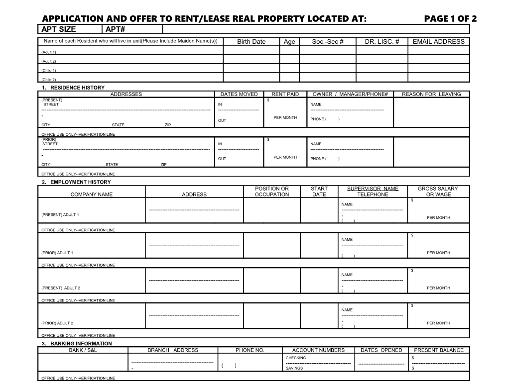 Application and Offer to Rent/Lease Real Property