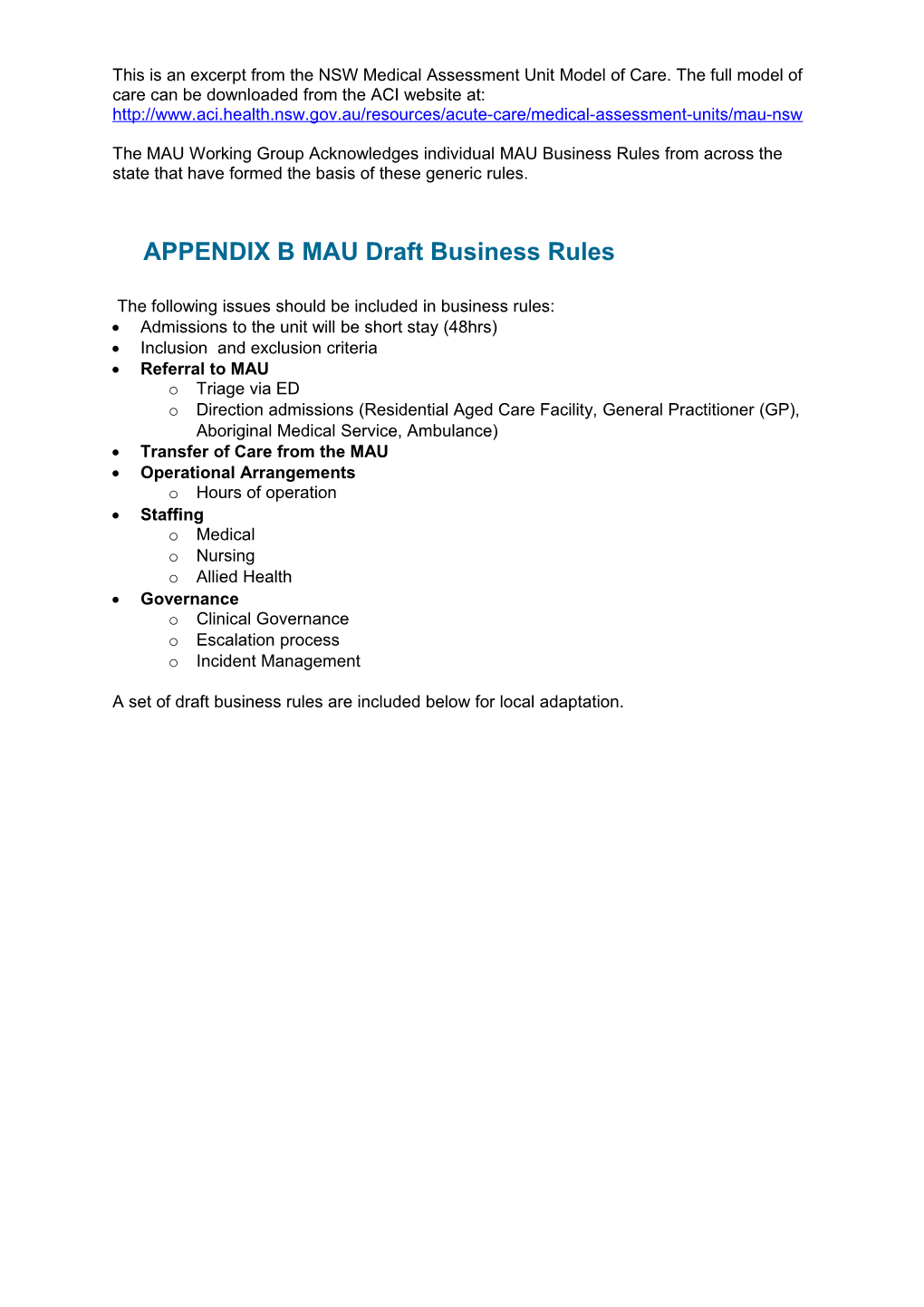 APPENDIX BMAU Draft Business Rules