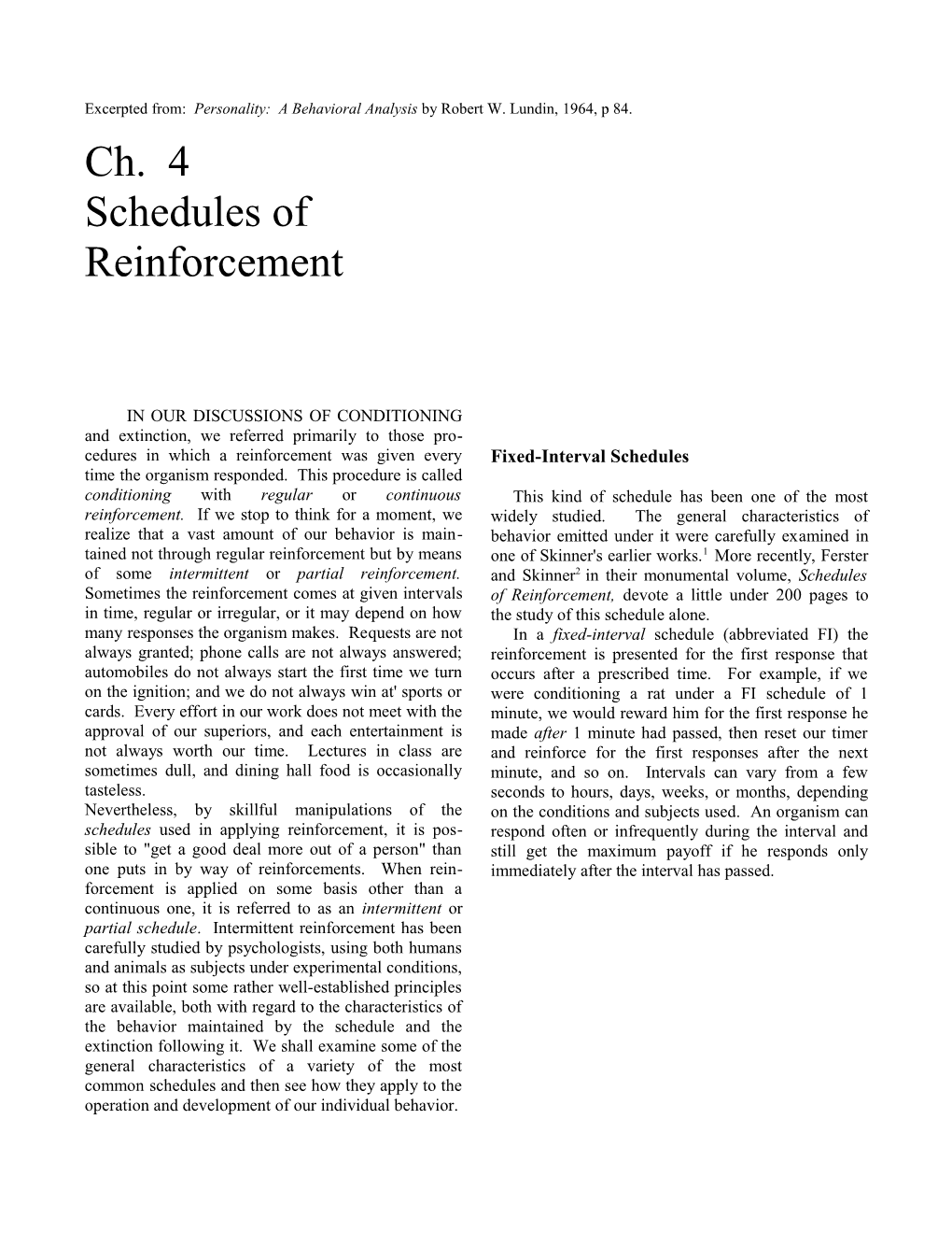 Ch 4 Schedules of Reinforcement