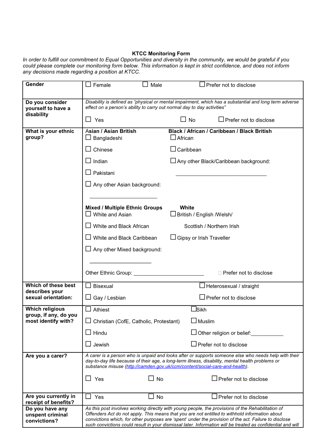 KTCC Monitoring Form