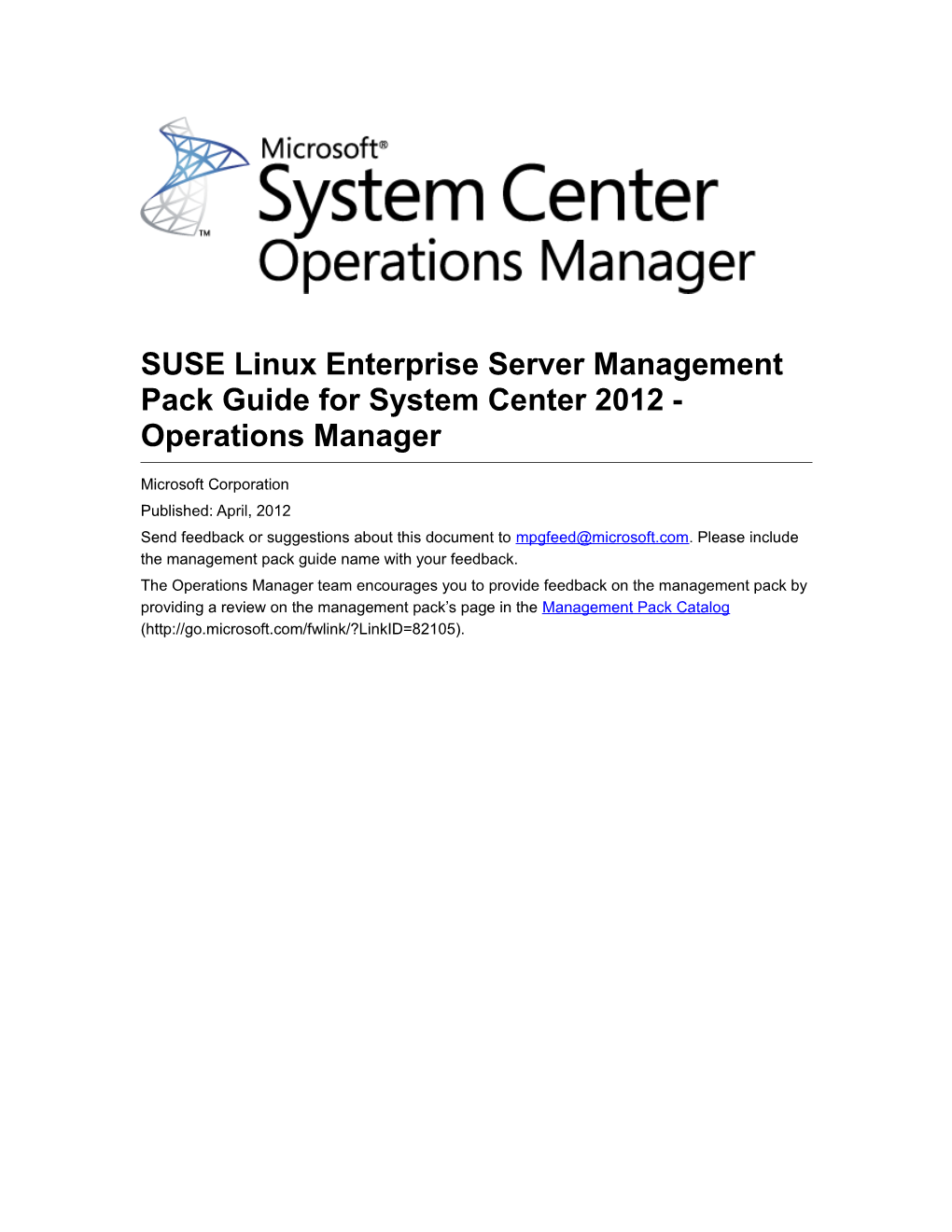 SUSE Linux Enterprise Servermanagement Pack Guide for System Center 2012 - Operations Manager