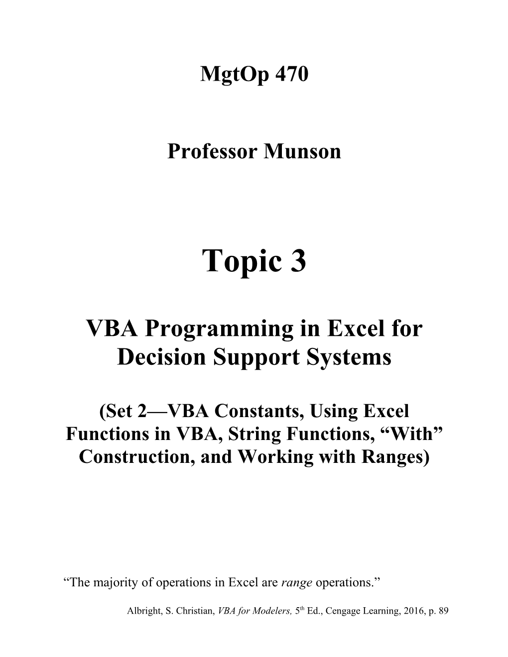 VBA Programming in Excel For