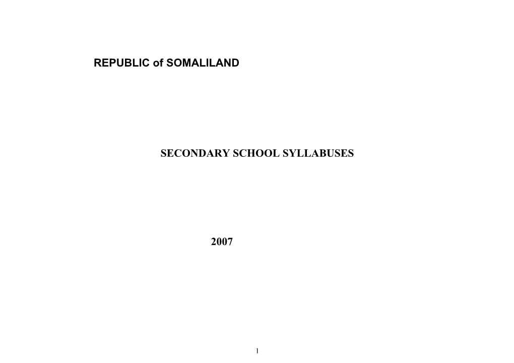 Report on Agriculture Syllabus for Secondary Schools in Somaliland