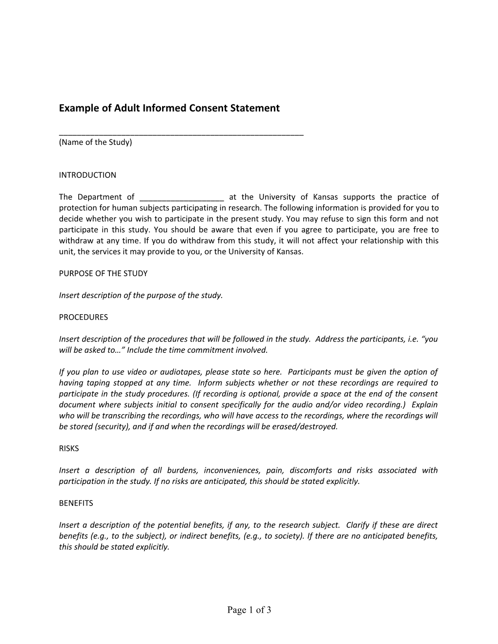 Example of Adult Informed Consent Statement