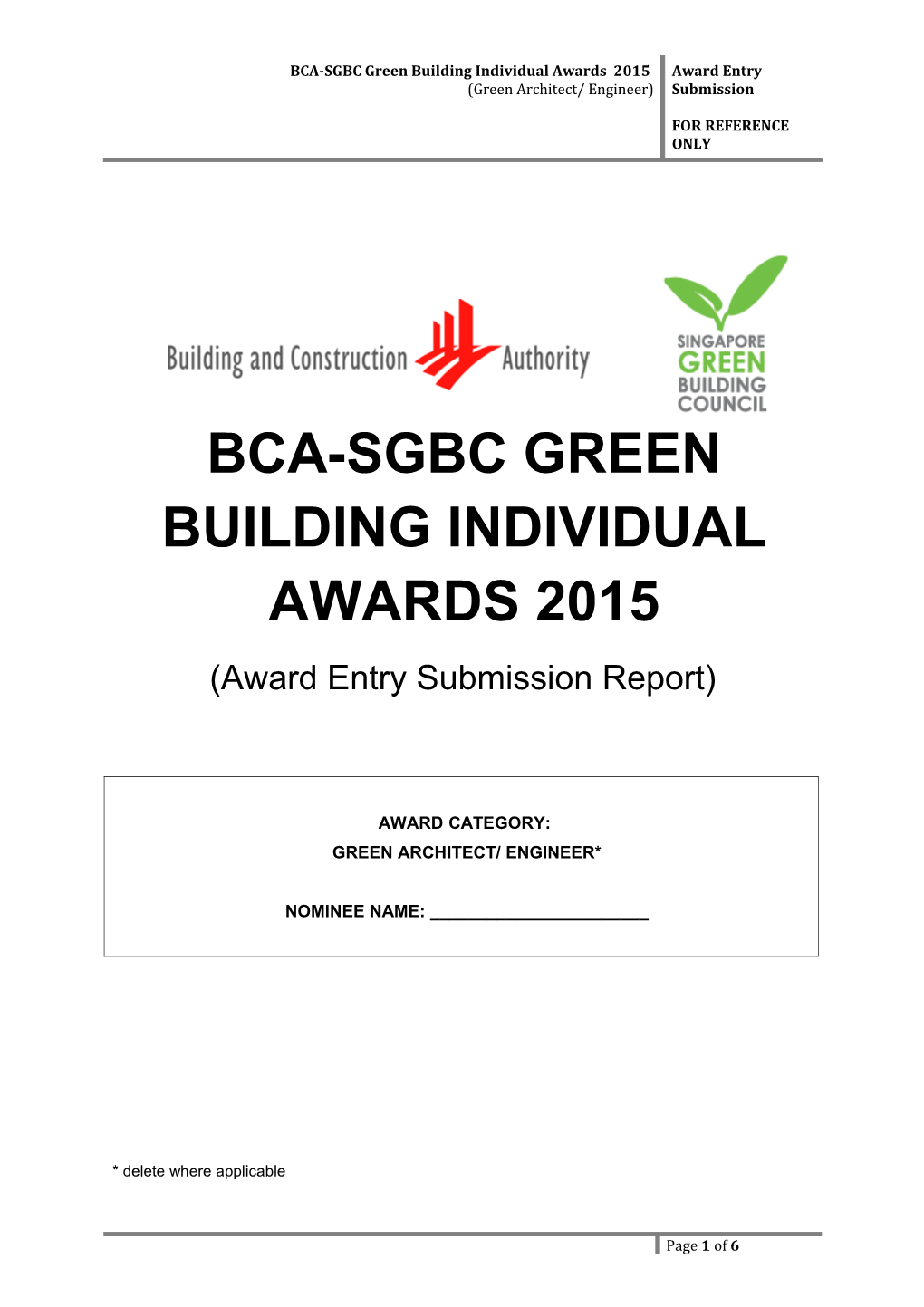 BCA-SGBC Green Building Individual Awards 2015