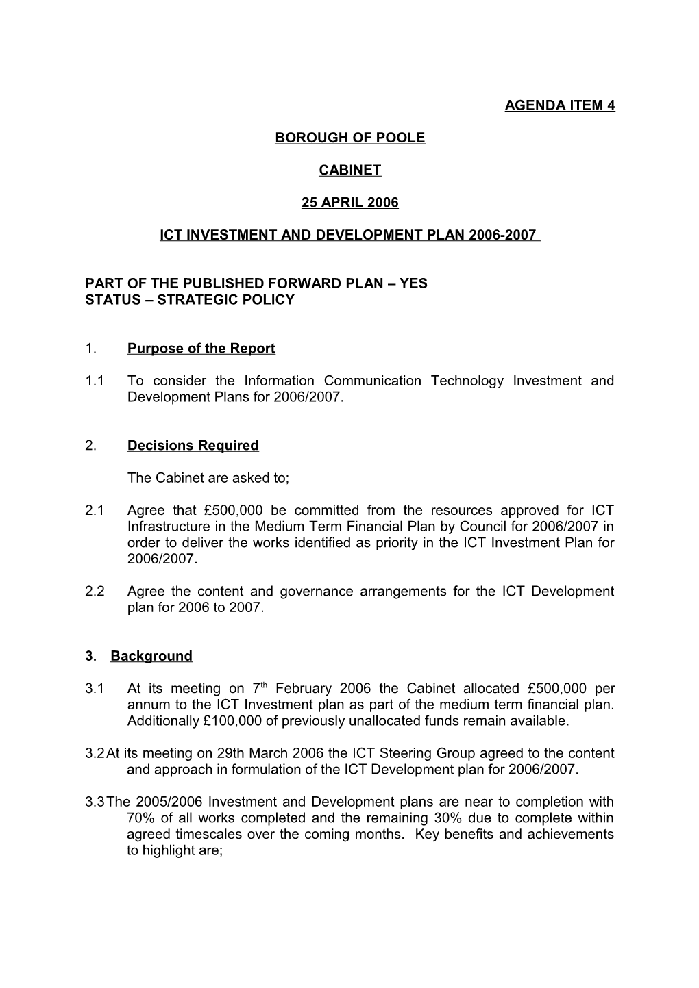 Ict Investment and Development Plan 2006-2007