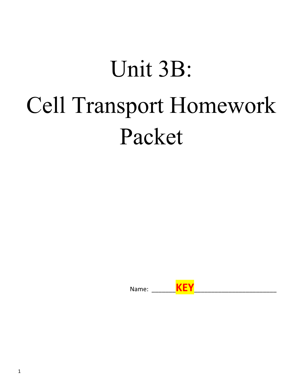 Cell Transport Homework Packet