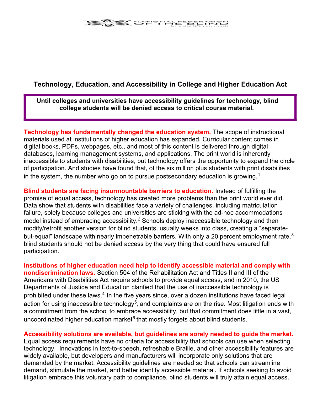 Technology, Education, and Accessibility in College and Higher Education Act