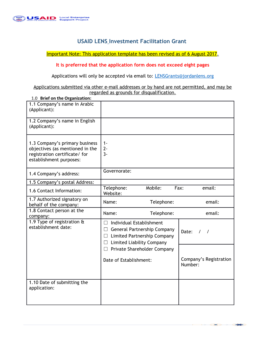 USAID Lensinvestment Facilitation Grant