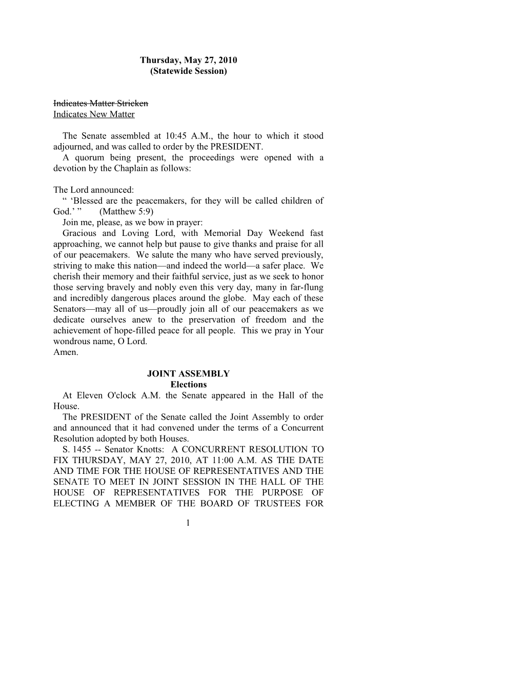 Senate Journal for May 27, 2010 - South Carolina Legislature Online