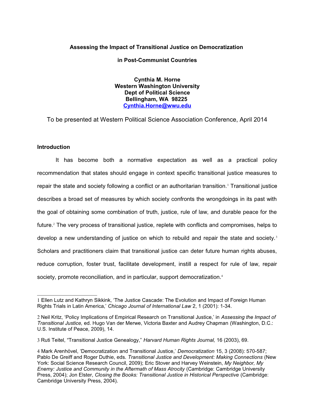 Assessing the Impact of Transitional Justice on Democratization