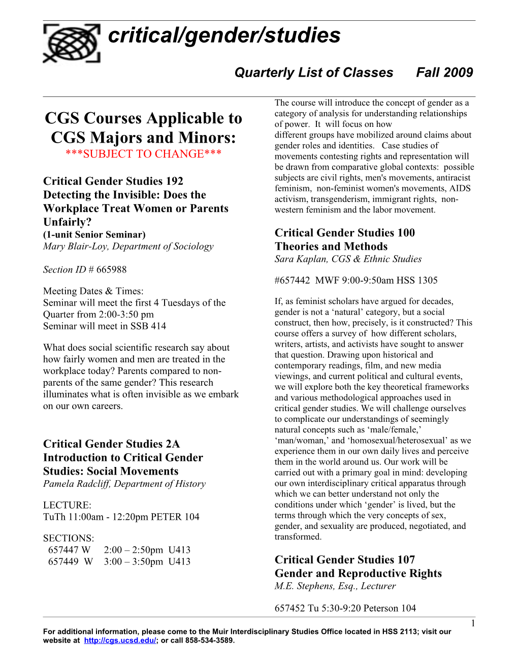 CGS Courses Applicable to CGS Majors and Minors