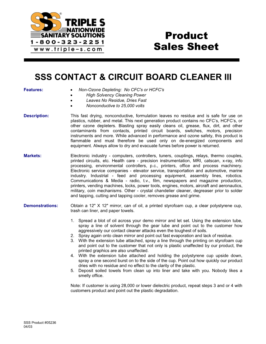 Sss Contact & Circuit Board Cleaner Iii