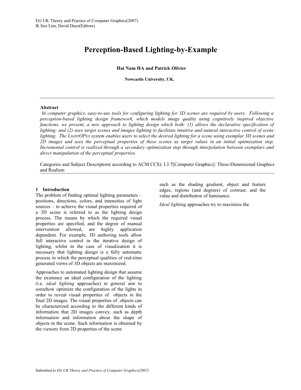 Perception-Based Lighting by Example